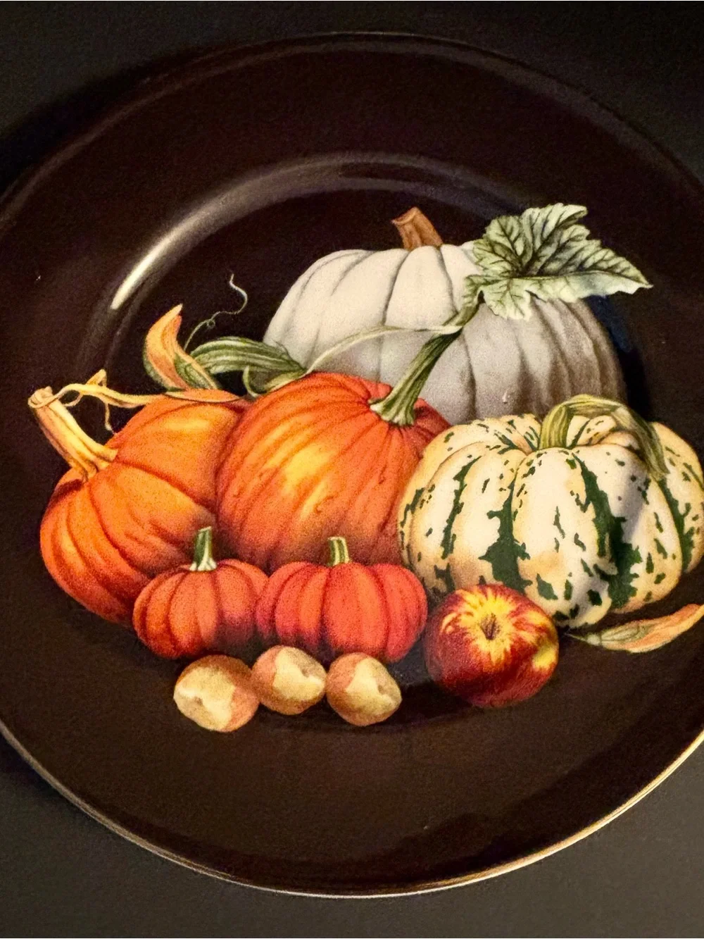 Williams Sonoma Harvest Pumpkin 4 Black Dinner Plates 10.5” 2018 Discontinued